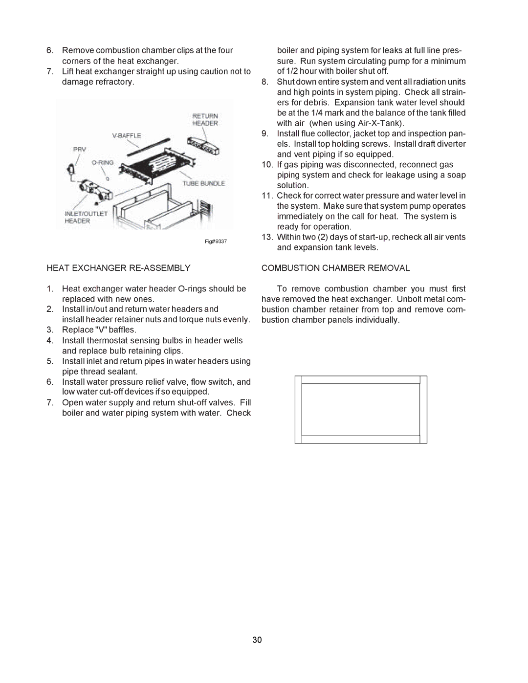 Raypak 0030B, 0090B, 0135B manual Heat Exchanger RE-ASSEMBLY, Combustion Chamber Removal 