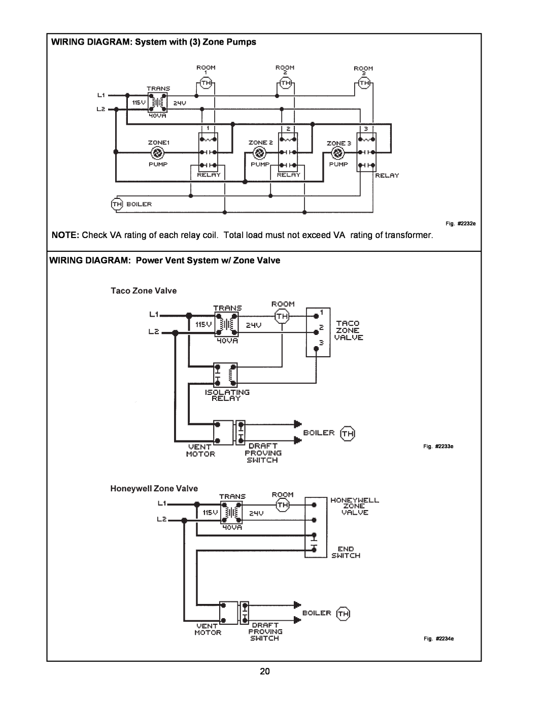 Raypak 0135B, 0030B WIRING DIAGRAM System with 3 Zone Pumps, WIRING DIAGRAM Power Vent System w/ Zone Valve, Fig. #2232e 