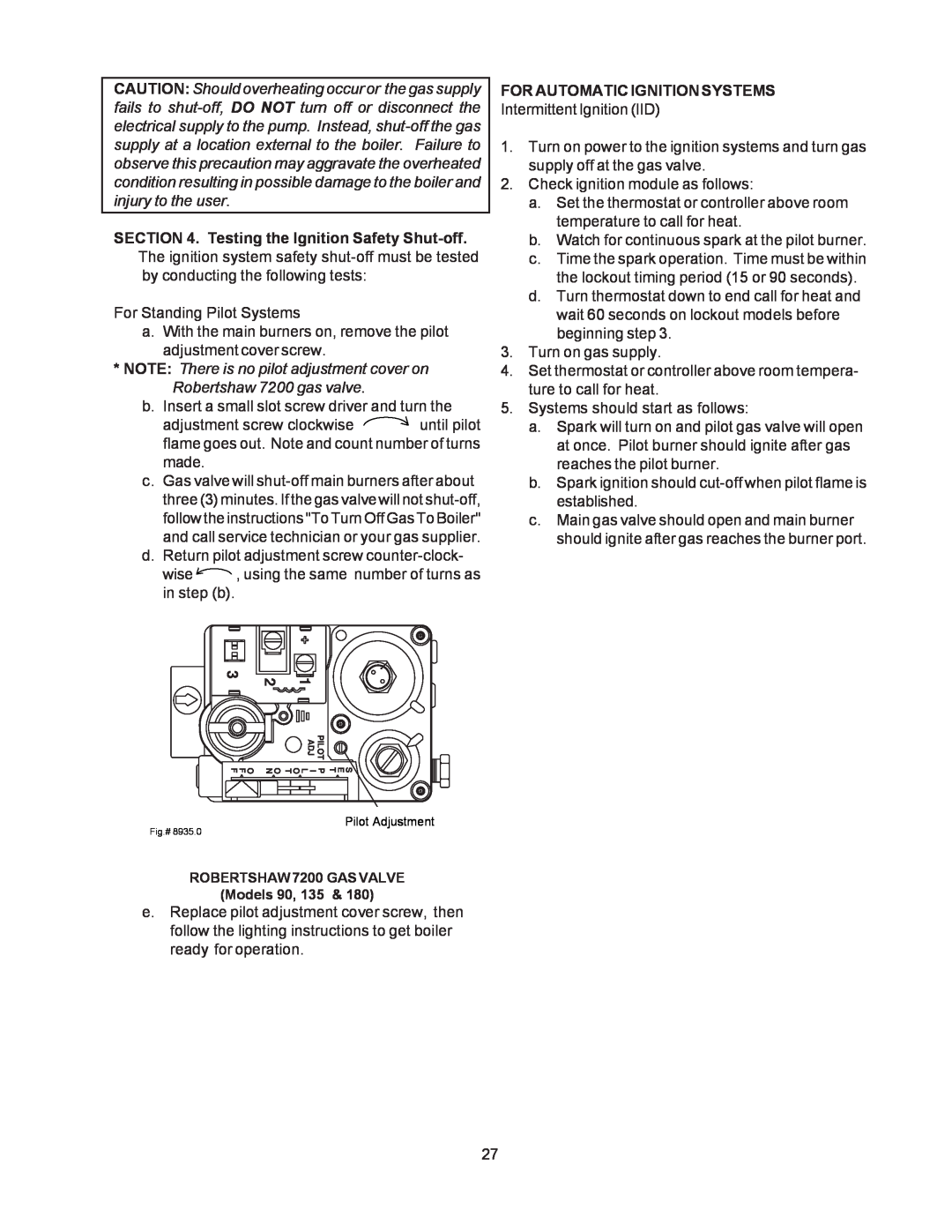 Raypak 0030B, 0090B, 0135B manual For Automatic Ignition Systems 