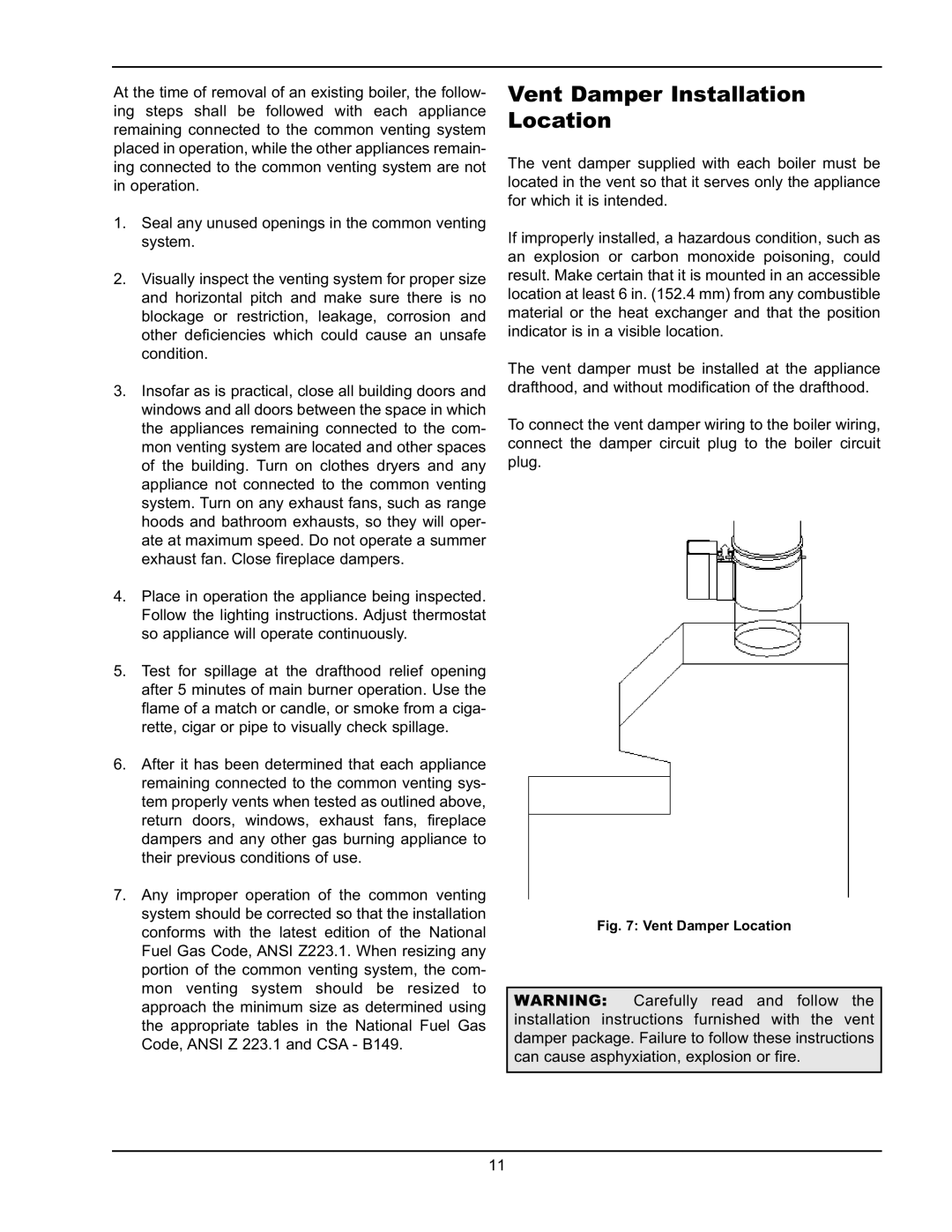 Raypak 0042B, 0066B, 0180B manual Vent Damper Installation Location, Vent Damper Location 