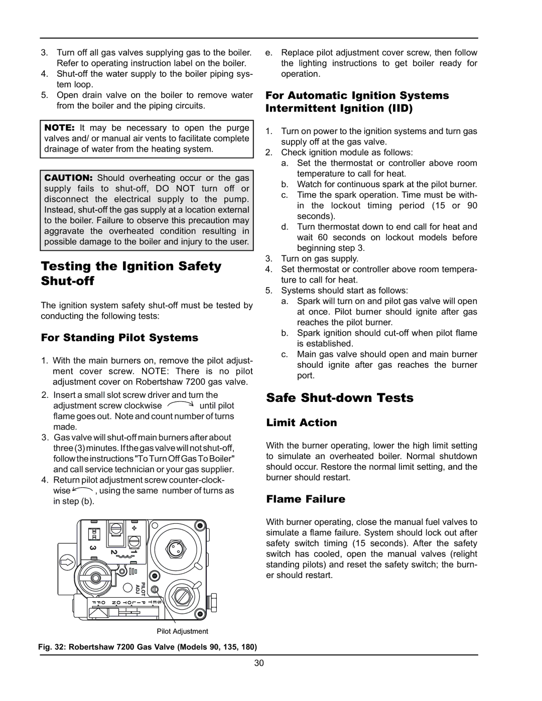 Raypak 0066B, 0180B, 0042B manual Testing the Ignition Safety Shut-off, Safe Shut-down Tests 