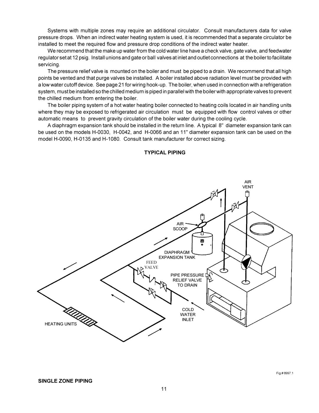 Raypak 0090B 0135B installation instructions Typical Piping, Single Zone Piping 