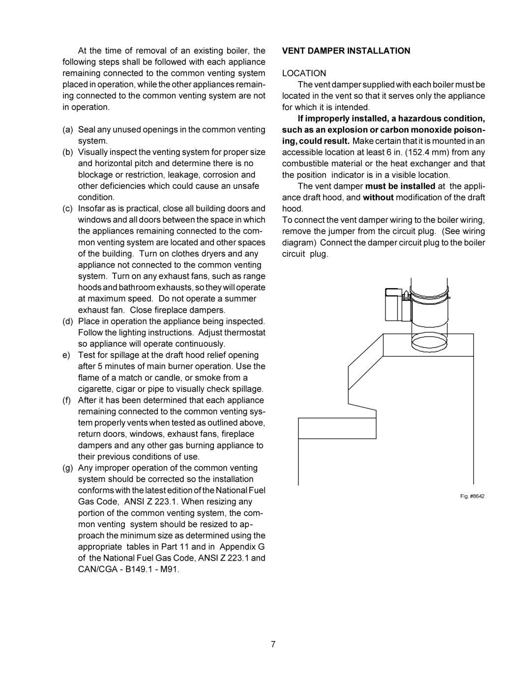 Raypak 0090B 0135B installation instructions Vent Damper Installation, Location 