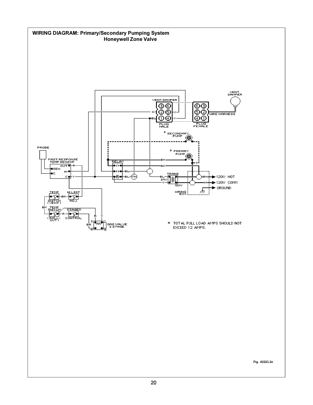 Raypak 0090B 0135B WIRING DIAGRAM Primary/Secondary Pumping System, Honeywell Zone Valve, Fig. #2223.2e 