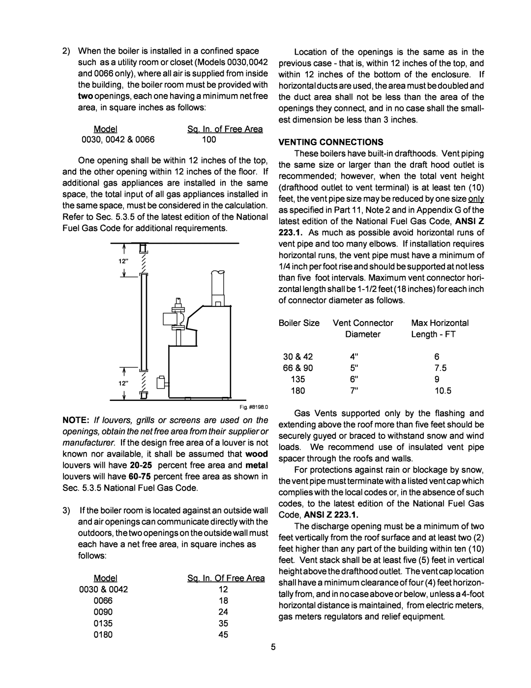 Raypak 0090B 0135B installation instructions Venting Connections 