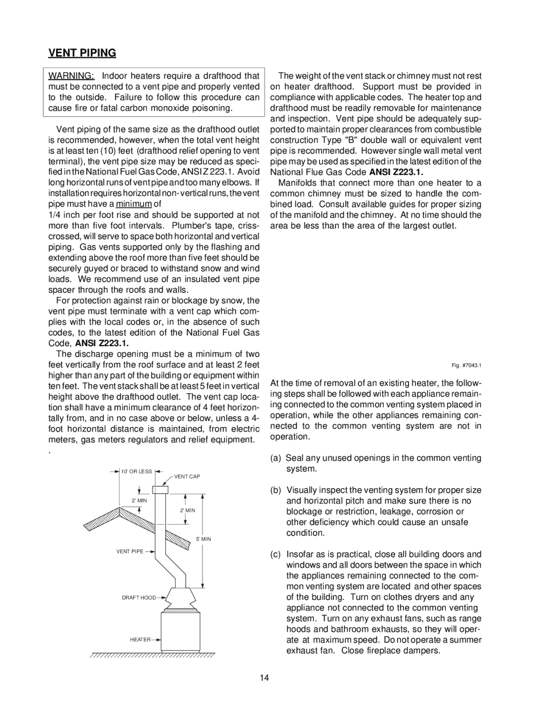 Raypak 0133-4001 manual Vent Piping, Fig. #7043.1 