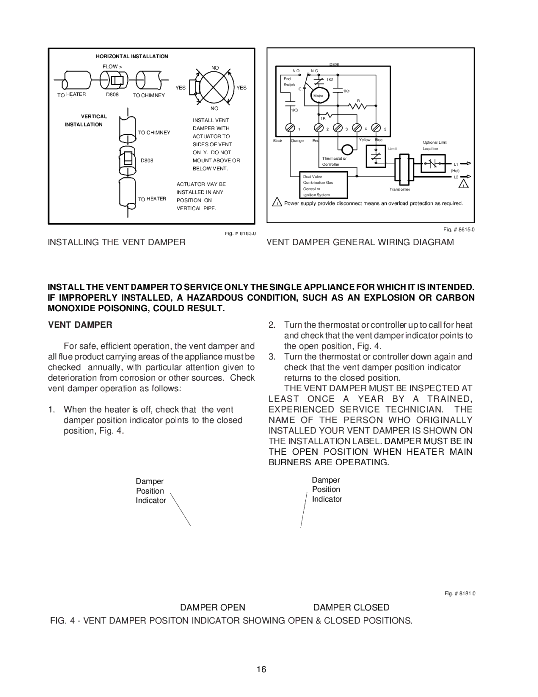 Raypak 0133-4001 manual Vent Damper 