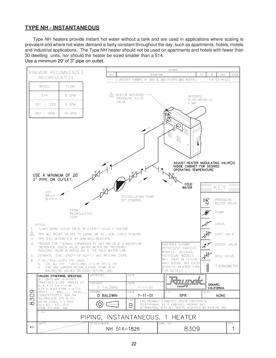 Raypak 0133-4001 manual Type NH Instantaneous 