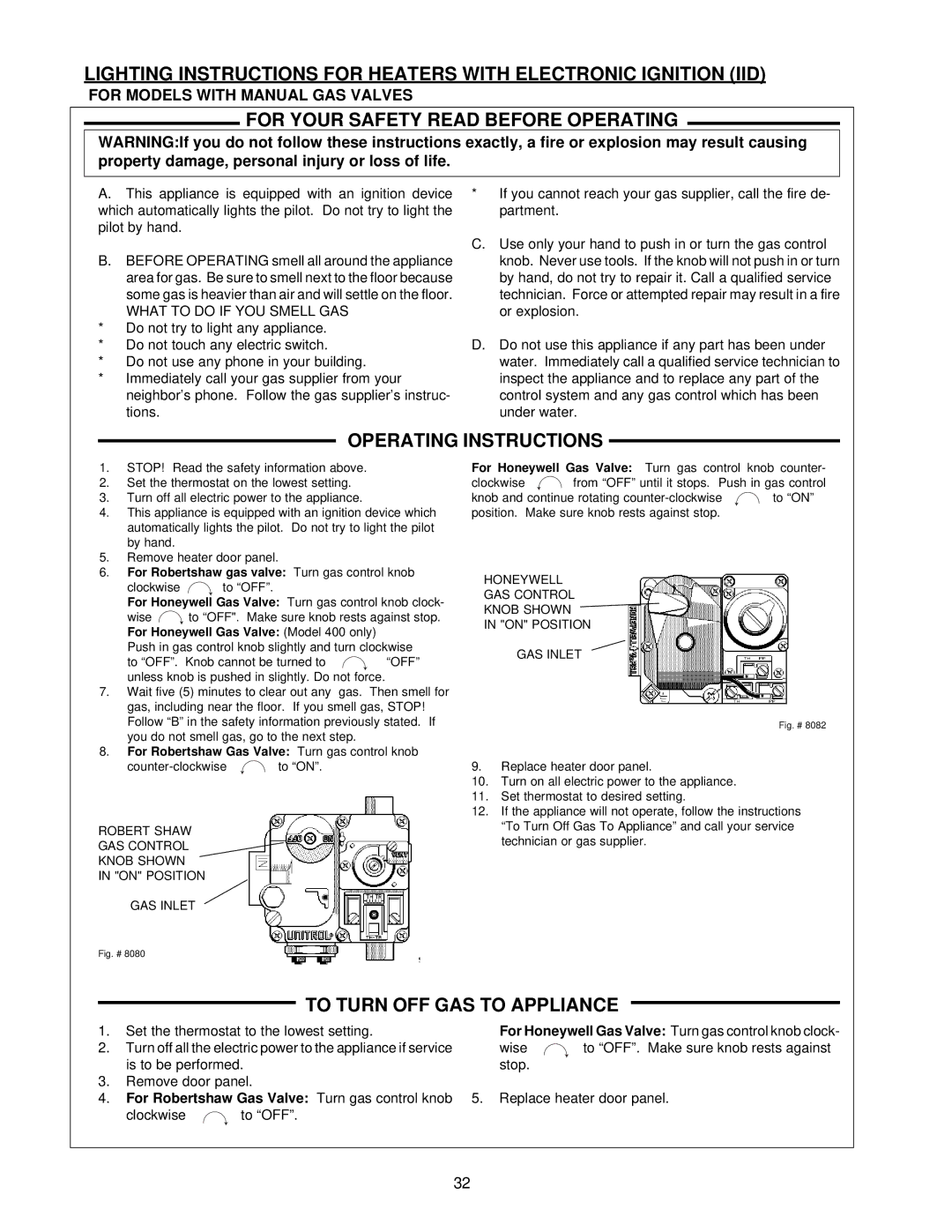 Raypak 0133-4001 manual For Your Safety Read Before Operating, Operating Instructions, To Turn OFF GAS to Appliance 