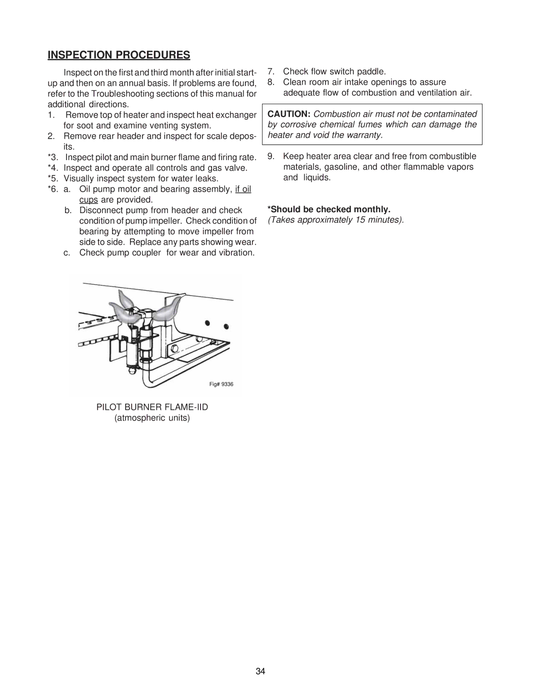 Raypak 0133-4001 manual Inspection Procedures 