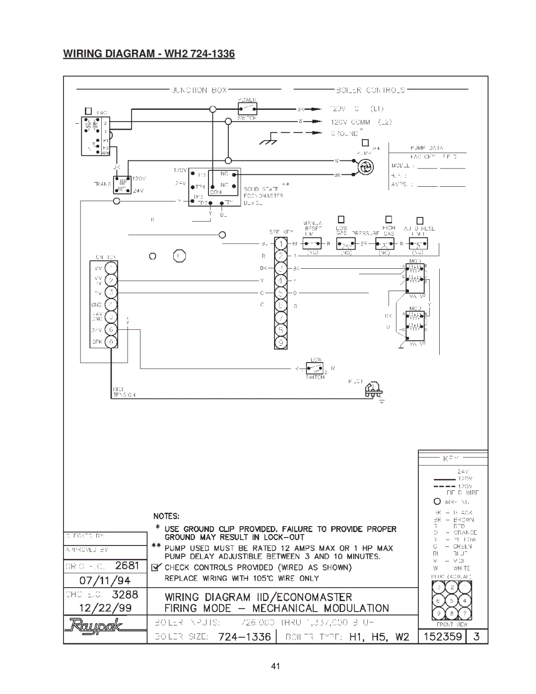 Raypak 0133-4001 manual Wiring Diagram WH2 