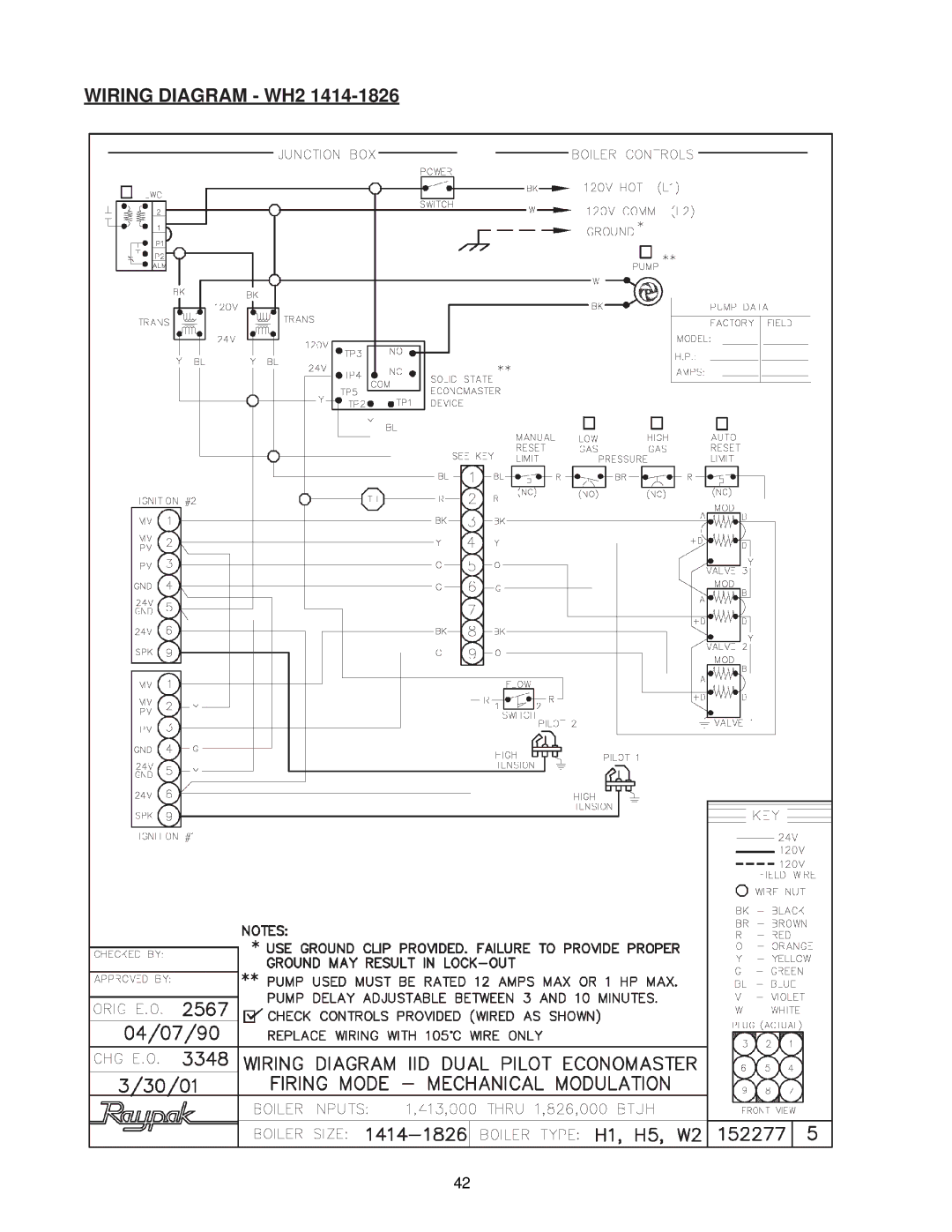 Raypak 0133-4001 manual Wiring Diagram WH2 