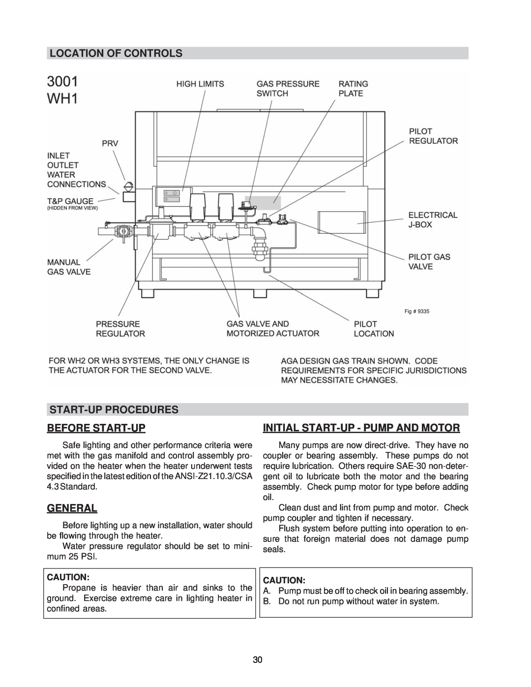 Raypak 0133-4001 manual Start-Upprocedures Before Start-Up, Initial Start-Up- Pump And Motor, Location Of Controls, General 