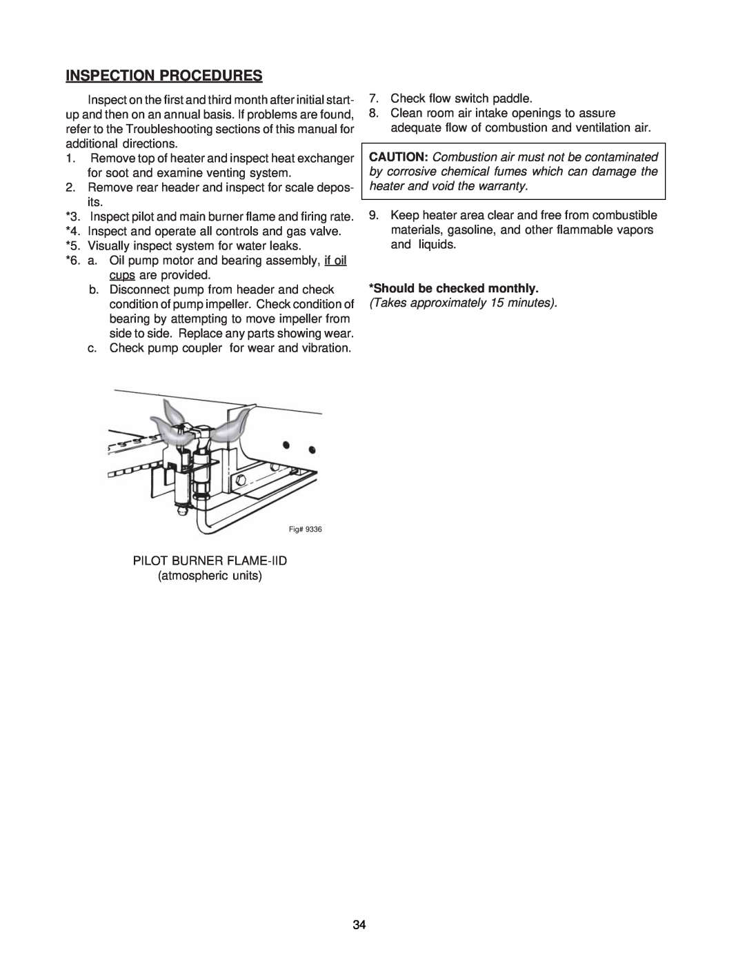 Raypak 0133-4001 manual Inspection Procedures 