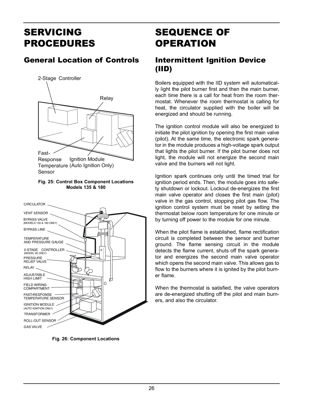 Raypak 0180B Type H manual Servicing Procedures, Sequence Operation, General Location of Controls 