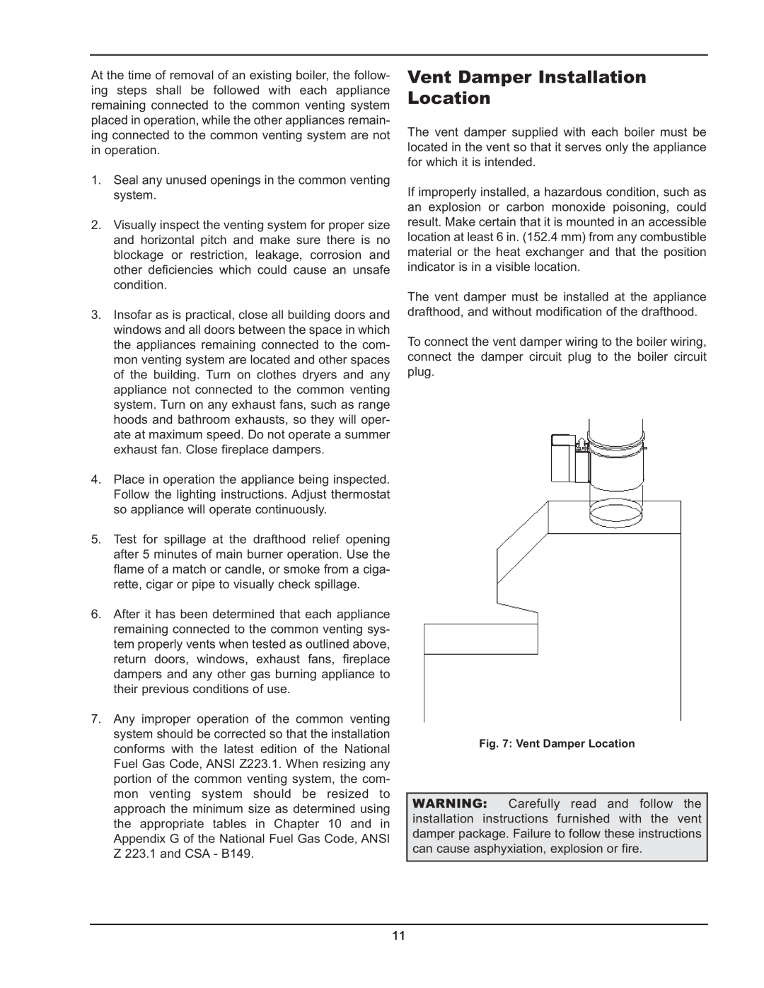 Raypak 0180B Type H manual Vent Damper Installation Location 