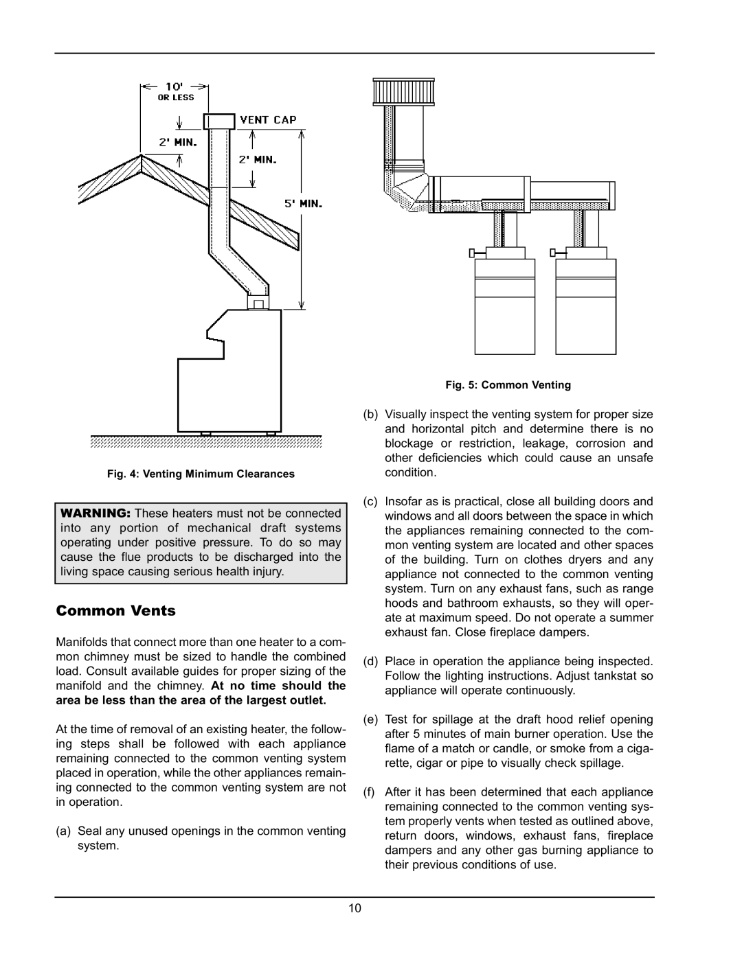 Raypak 0135A, 0195A, 0090A operating instructions Common Vents, Venting Minimum Clearances 