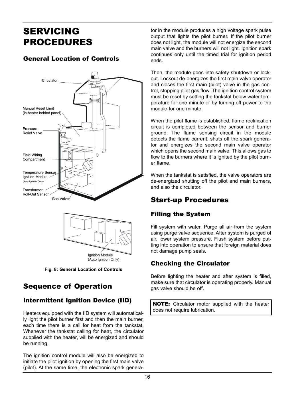 Raypak 0135A, 0195A, 0090A operating instructions Servicing Procedures, Sequence of Operation, Start-up Procedures 