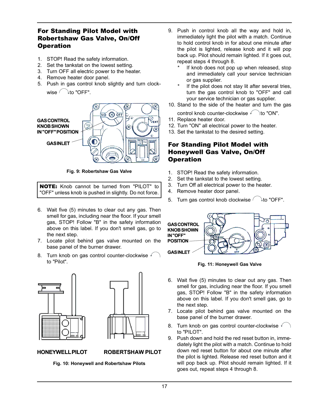 Raypak 0090A, 0195A, 0135A operating instructions Honeywellpilot Robertshaw Pilot 