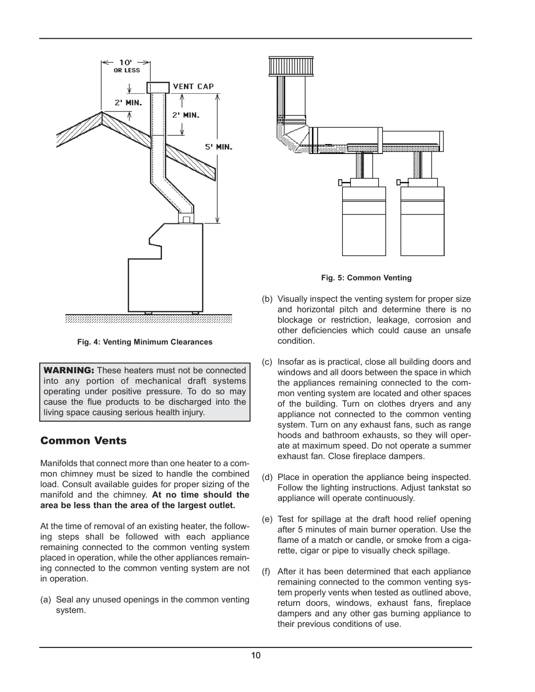Raypak 0135A, 0195A, 0090A operating instructions Common Vents 