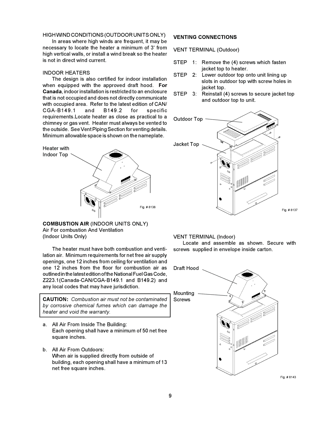 Raypak 055B installation instructions Indoor Heaters, Venting Connections, Step 