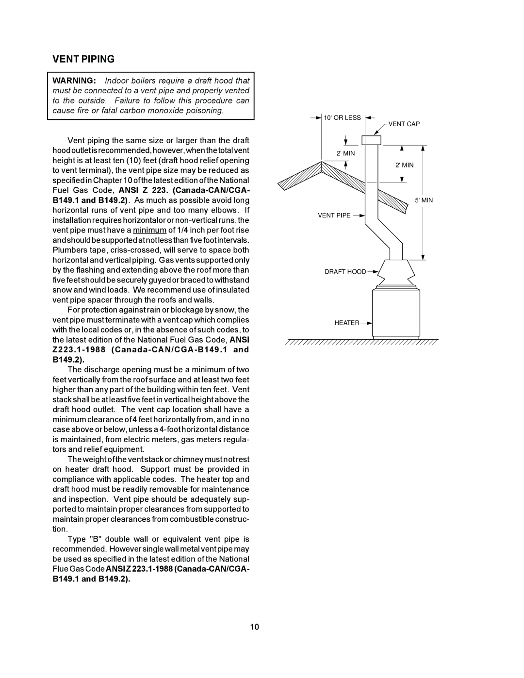 Raypak 055B installation instructions Vent Piping 