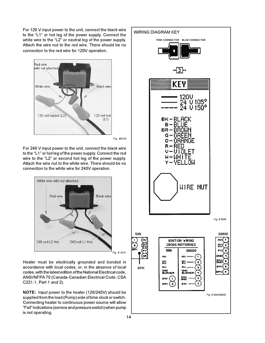 Raypak 055B installation instructions Wiring Diagram KEY, Fig. #9240 