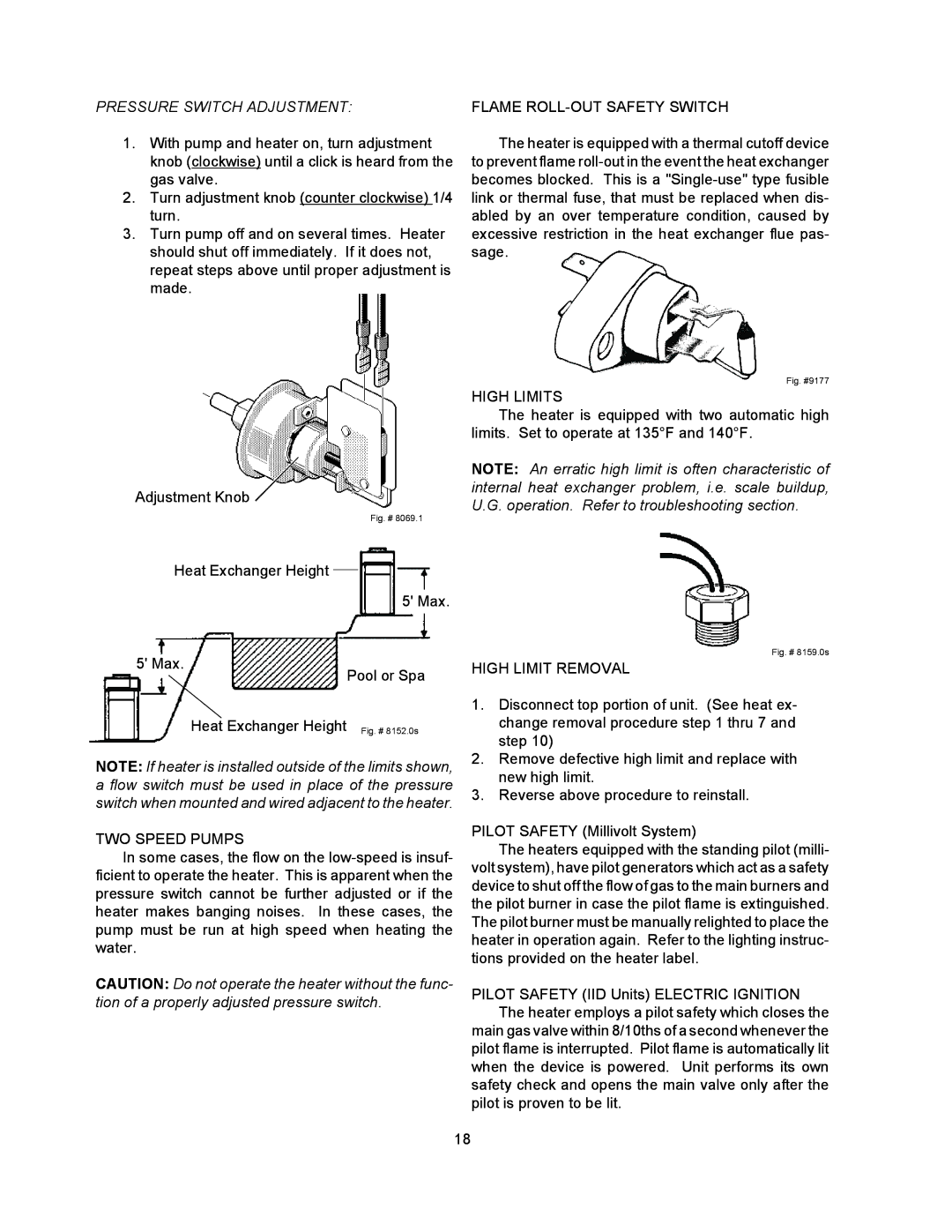 Raypak 055B Pressure Switch Adjustment Flame ROLL-OUT Safety Switch, High Limits, TWO Speed Pumps, High Limit Removal 