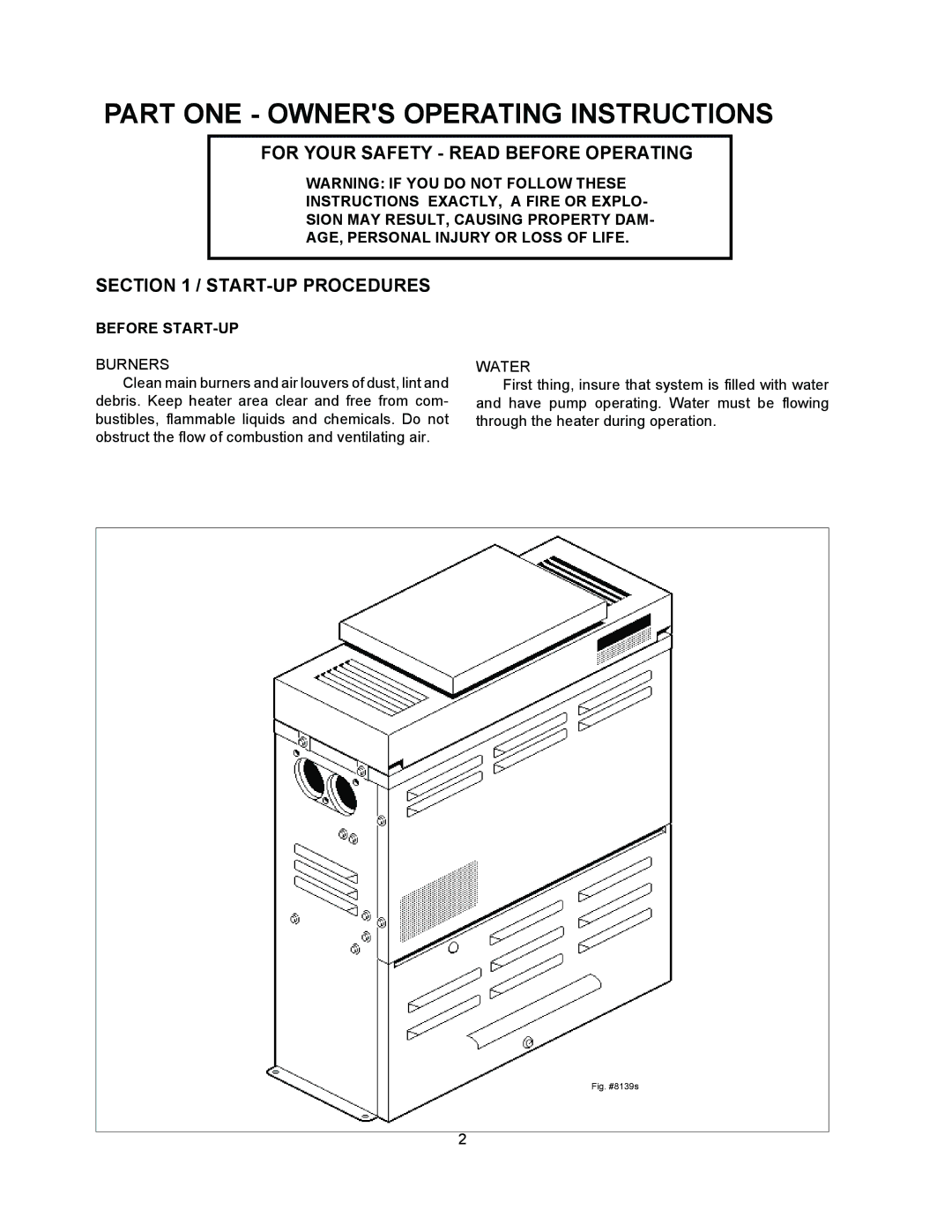 Raypak 055B For Your Safety Read Before Operating, START-UP Procedures, Before START-UP Burners, Water 