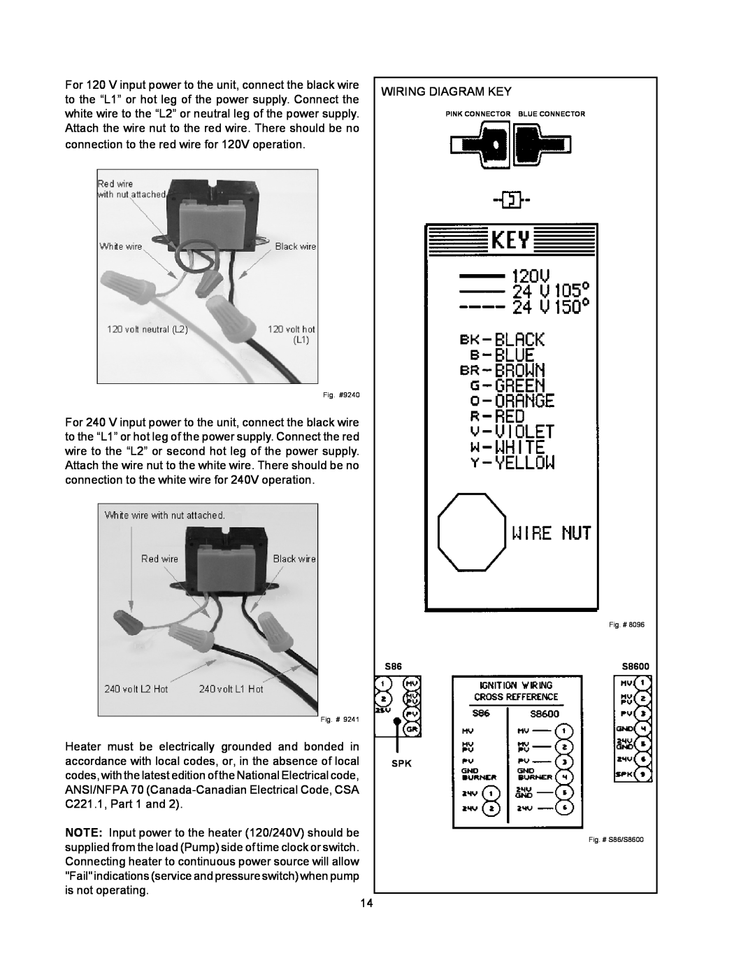 Raypak 055B installation instructions Wiring Diagram Key 