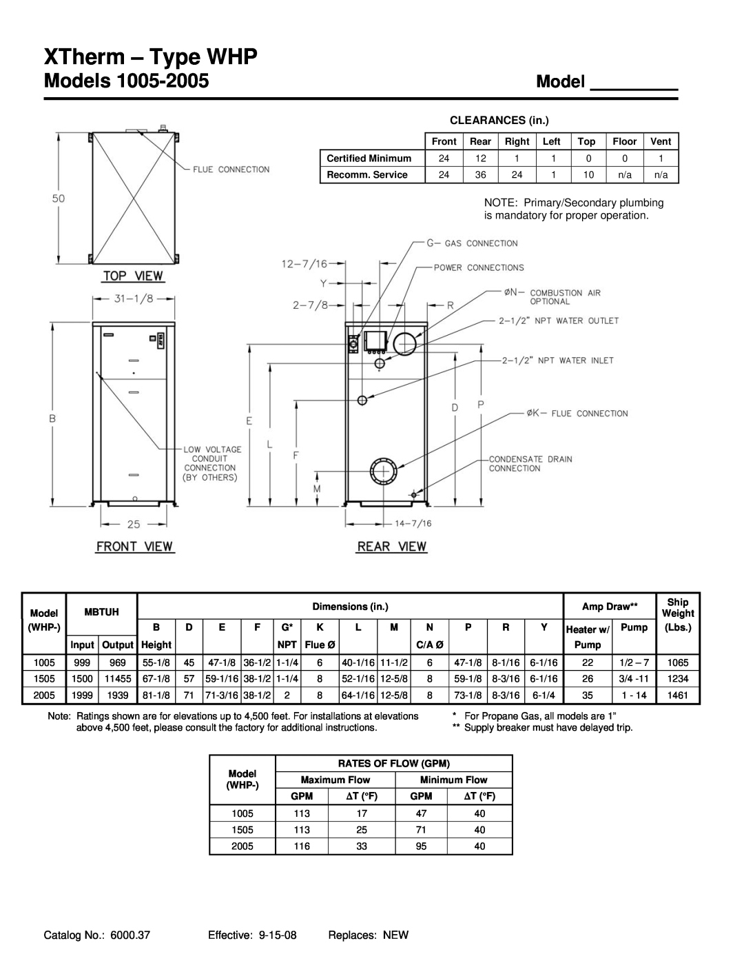 Raypak 1005-2005 warranty XTherm - Type WHP, Models 