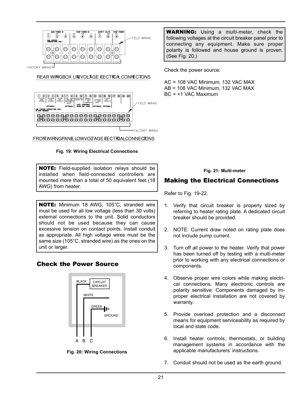 Raypak 1005 operating instructions Check the Power Source, Making the Electrical Connections 