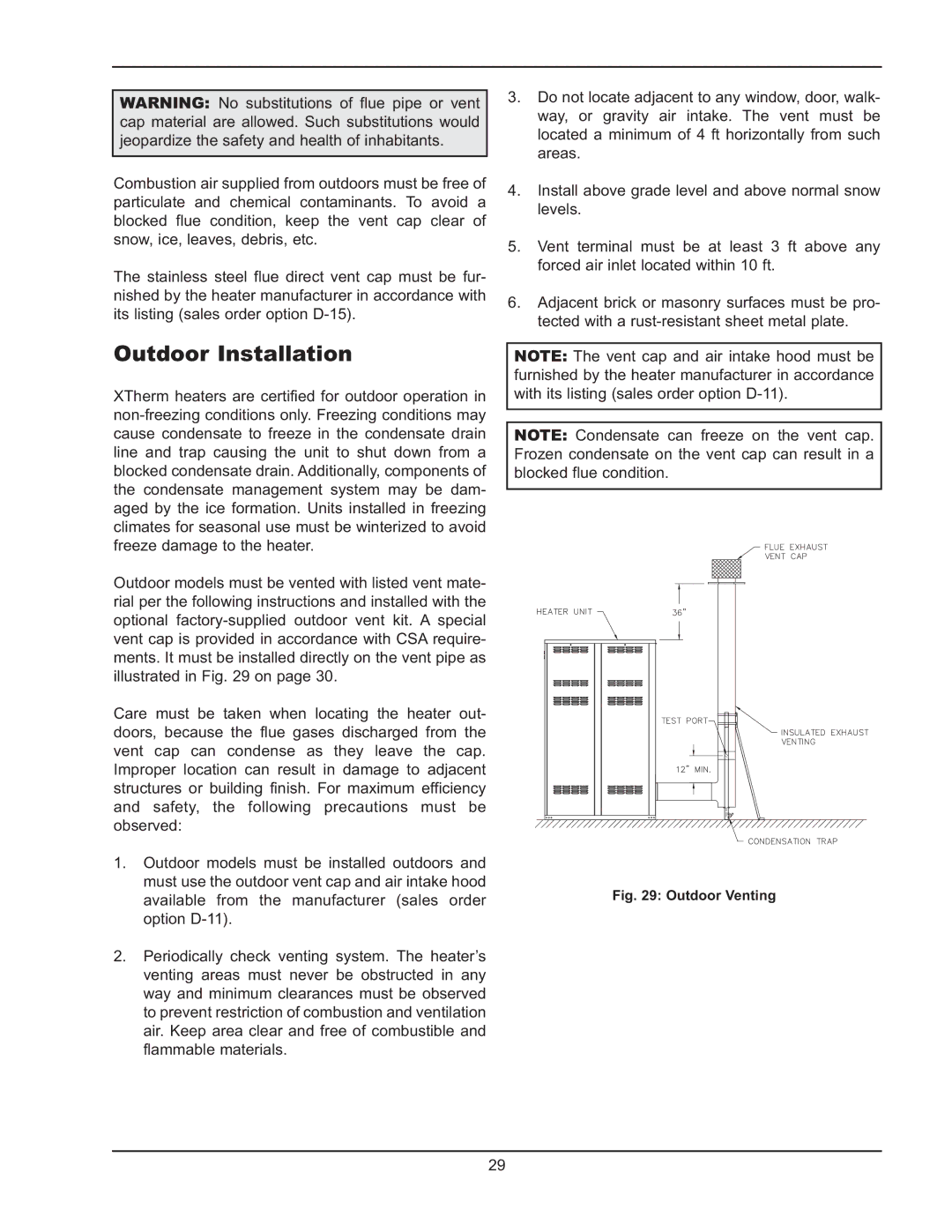 Raypak 1005 operating instructions Outdoor Installation, Outdoor Venting 