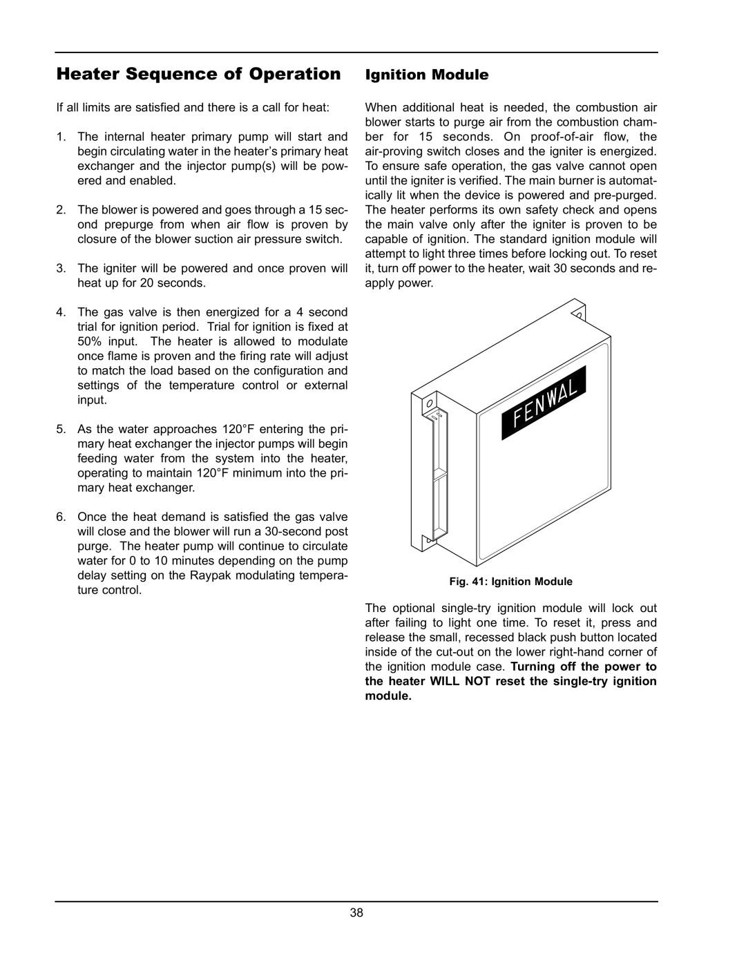 Raypak 1005 operating instructions Heater Sequence of Operation, Ignition Module 