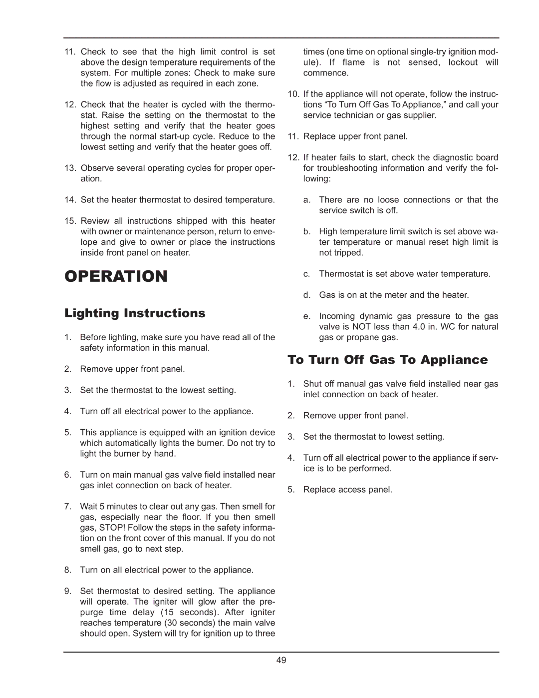 Raypak 1005 operating instructions Operation, Lighting Instructions, To Turn Off Gas To Appliance 