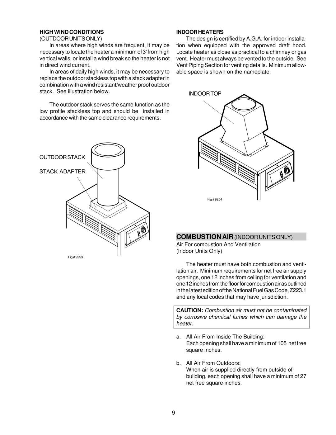 Raypak 105B installation instructions High Wind Conditions, Outdoor Units only, Indoor Heaters, Indoortop 