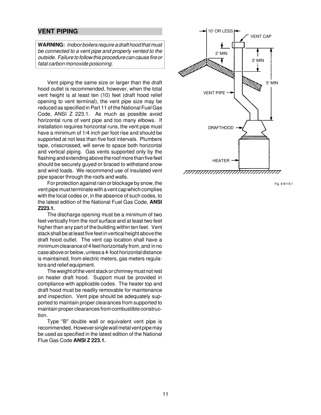 Raypak 105B installation instructions Vent Piping, Z223.1 