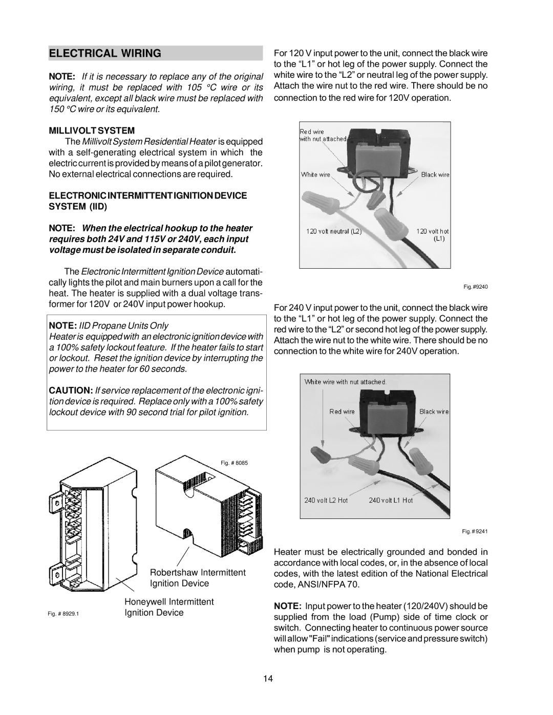 Raypak 105B Electrical Wiring, Millivolt System, Electronic Intermittent Ignition Device System IID 