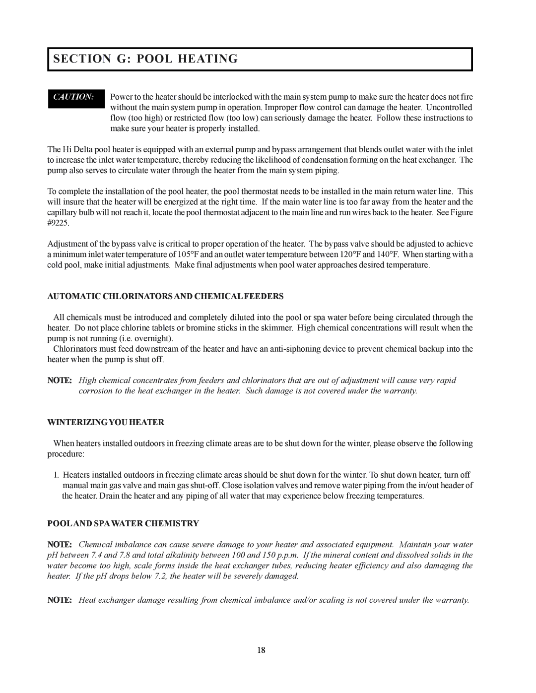 Raypak 122-322 Section G Pool Heating, Automatic Chlorinators and Chemicalfeeders, Winterizingyou Heater 