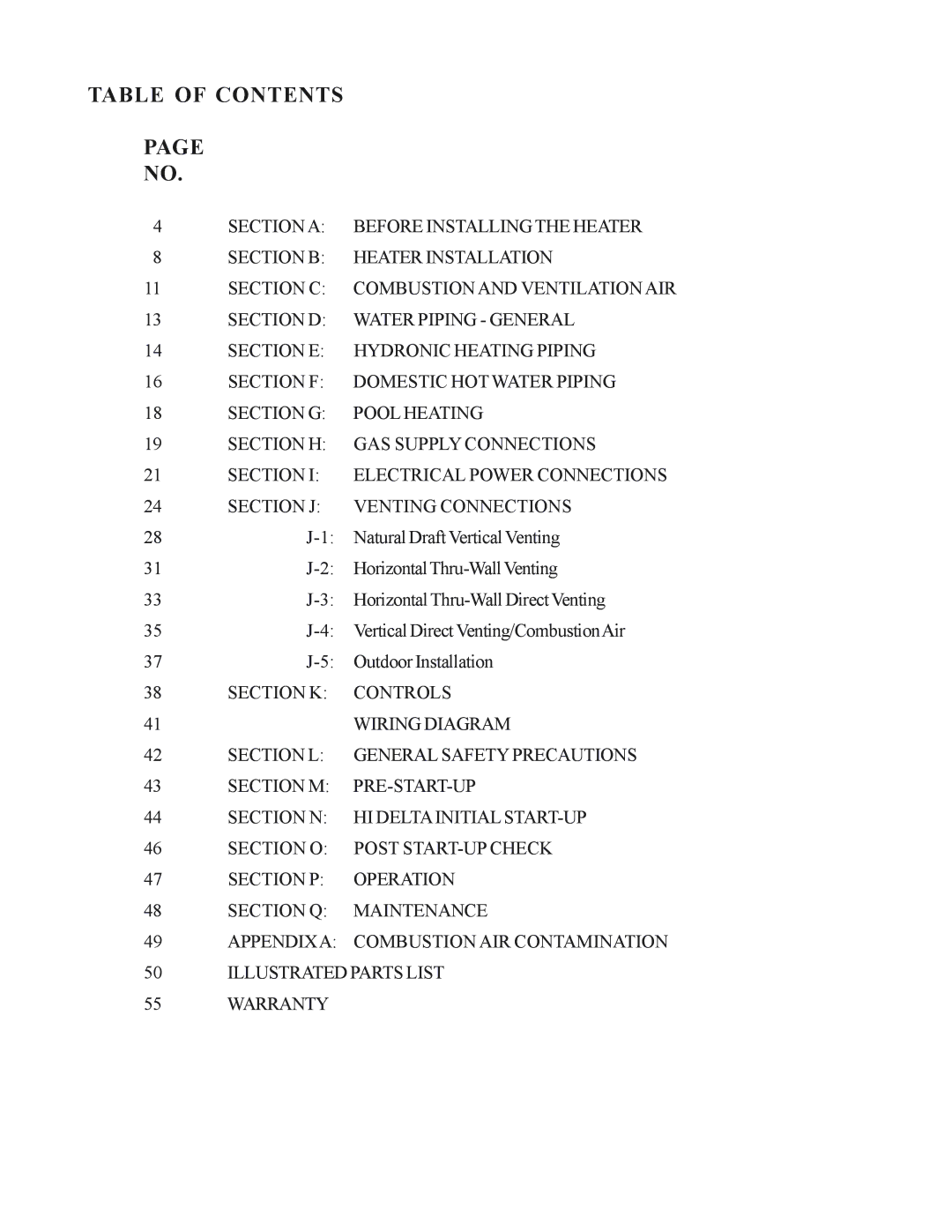 Raypak 122-322 installation instructions Table of Contents 