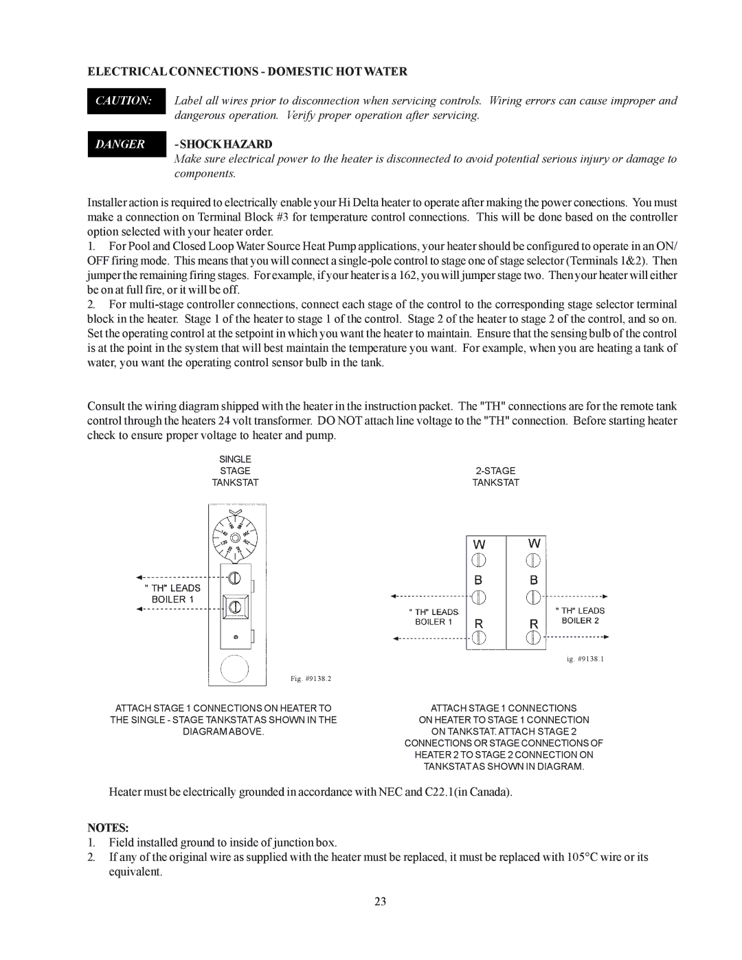 Raypak 122-322 installation instructions Electrical Connections Domestic HOT Water, Shockhazard 