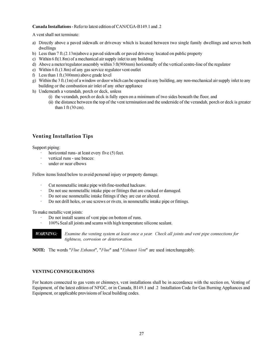 Raypak 122-322 installation instructions Venting Installation Tips, Venting Configurations 