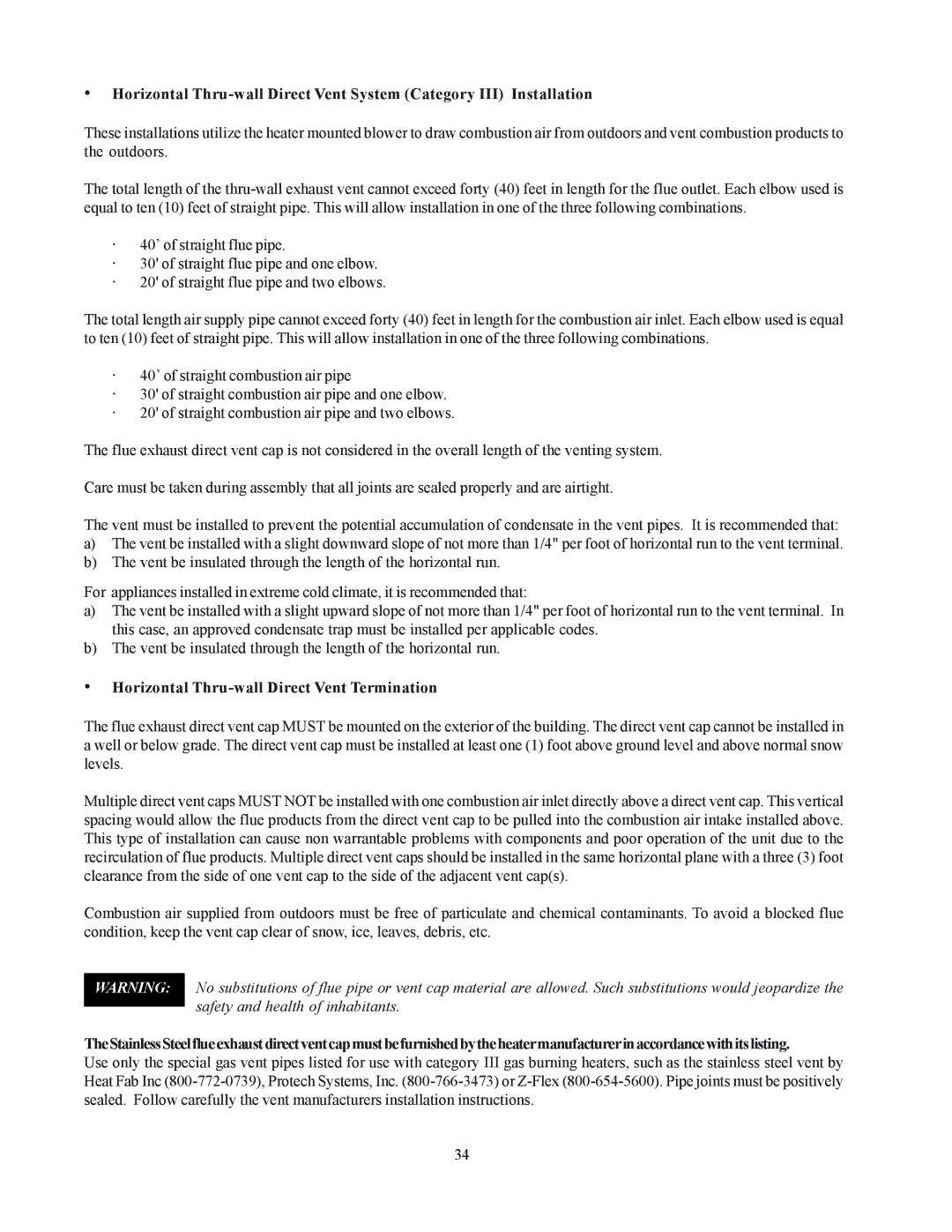 Raypak 122-322 installation instructions Horizontal Thru-wall Direct Vent Termination 