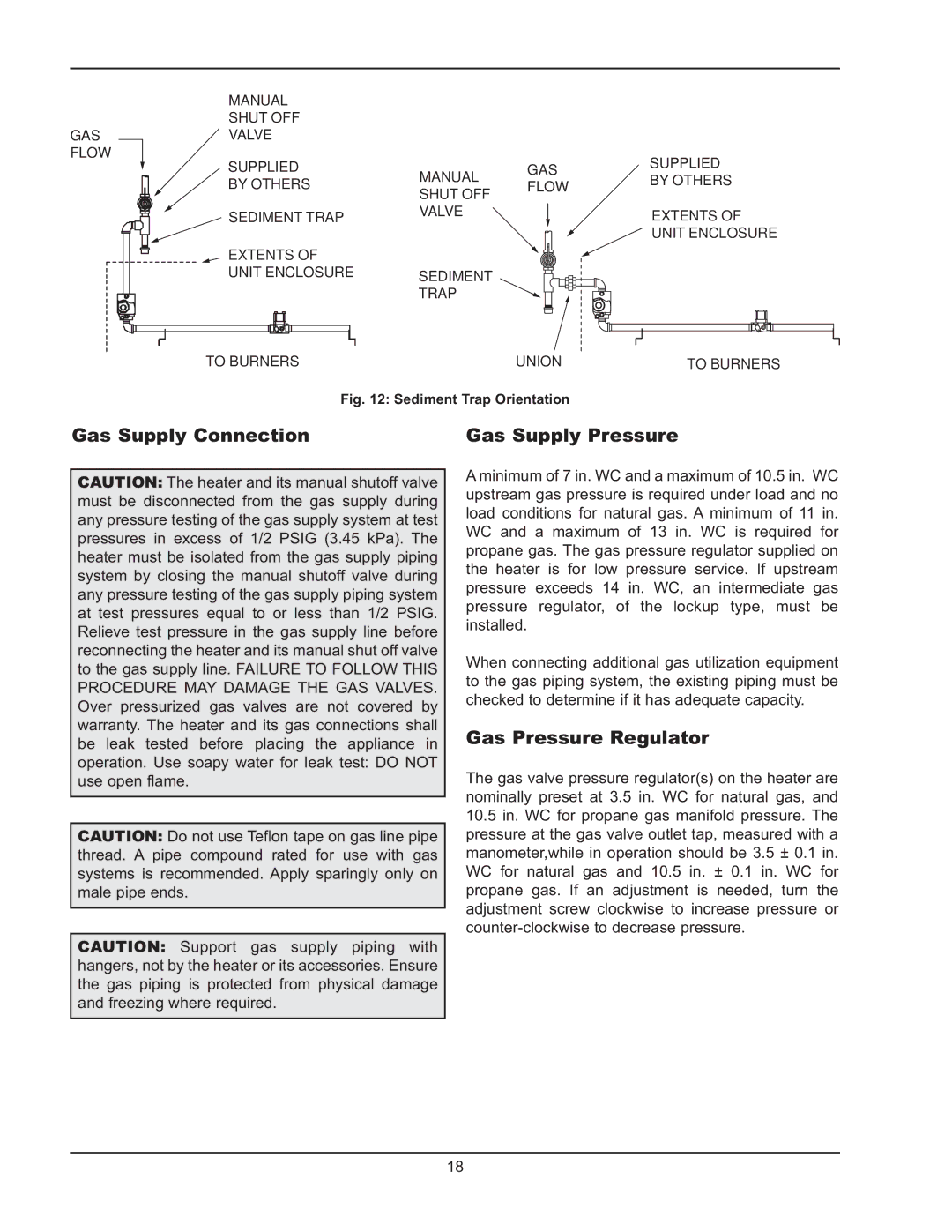 Raypak 122-322 manual Gas Supply Connection Gas Supply Pressure, Gas Pressure Regulator 