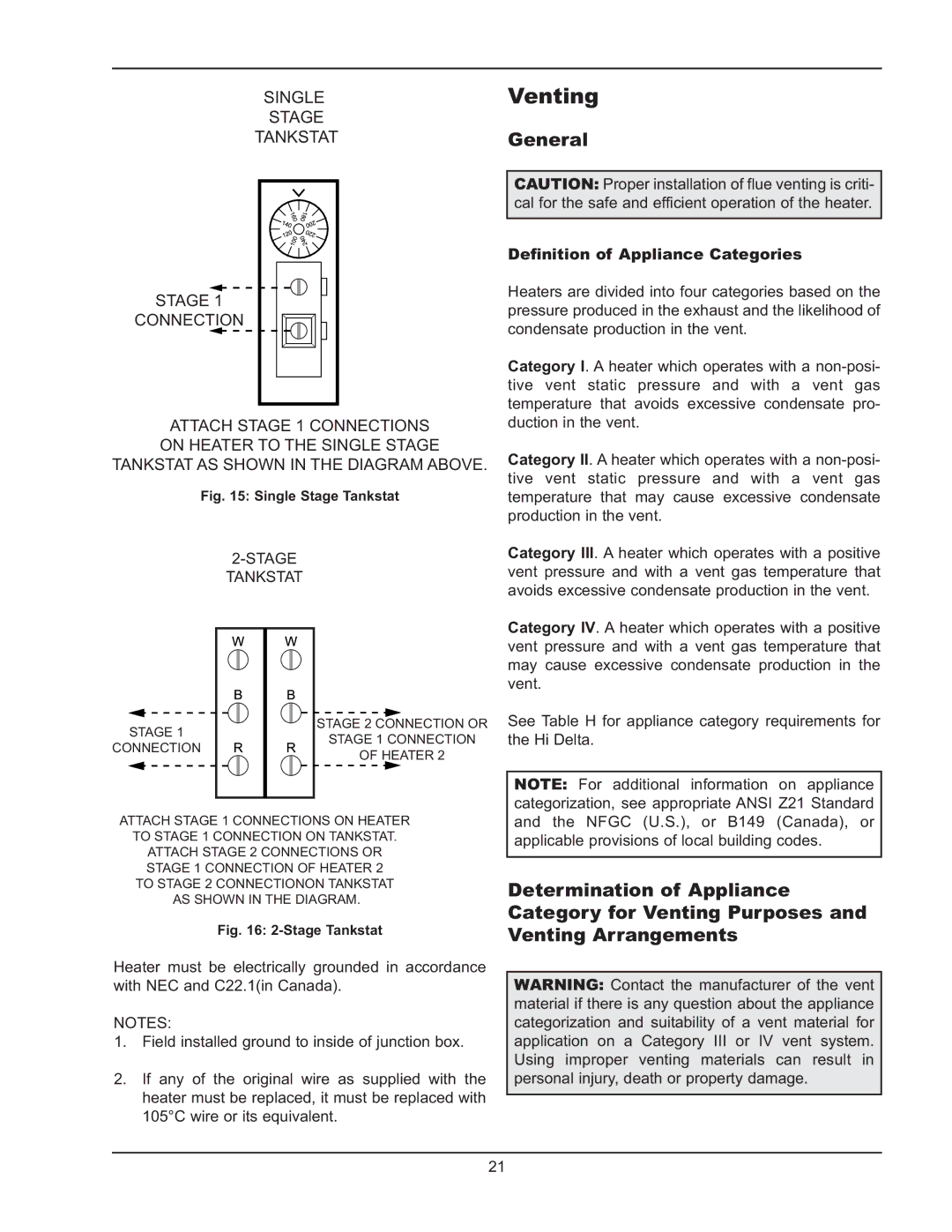 Raypak 122-322 manual Venting, Definition of Appliance Categories 