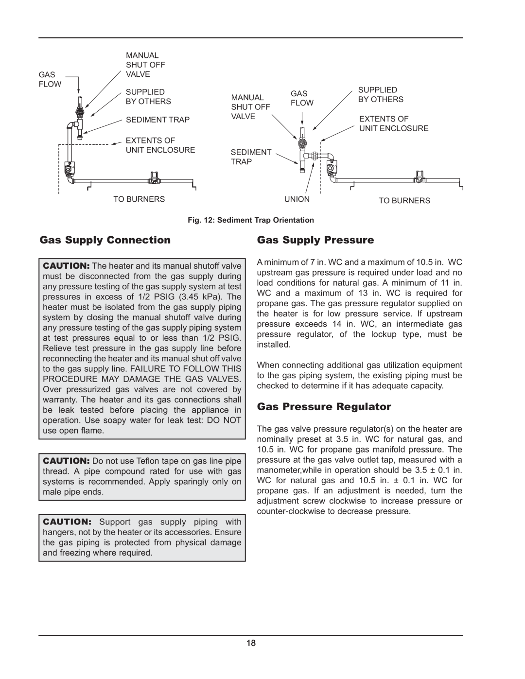 Raypak 122-322 manual Gas Supply Connection, Gas Supply Pressure, Gas Pressure Regulator 