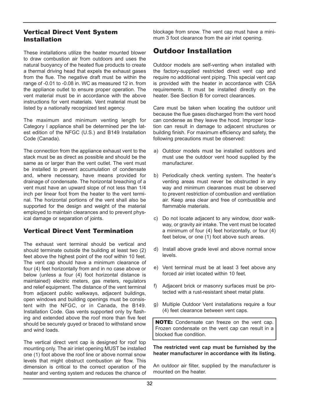 Raypak 122-322 manual Outdoor Installation, Vertical Direct Vent System Installation, Vertical Direct Vent Termination 
