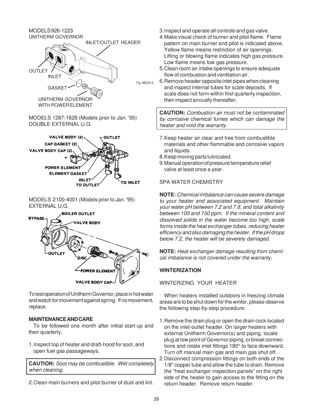 Raypak P926, P1826, P2100, P4001, 1287-1758, 2100-4001, P-926, P-1826, P-2100, P-4001 Maintenanceandcare, Winterization 