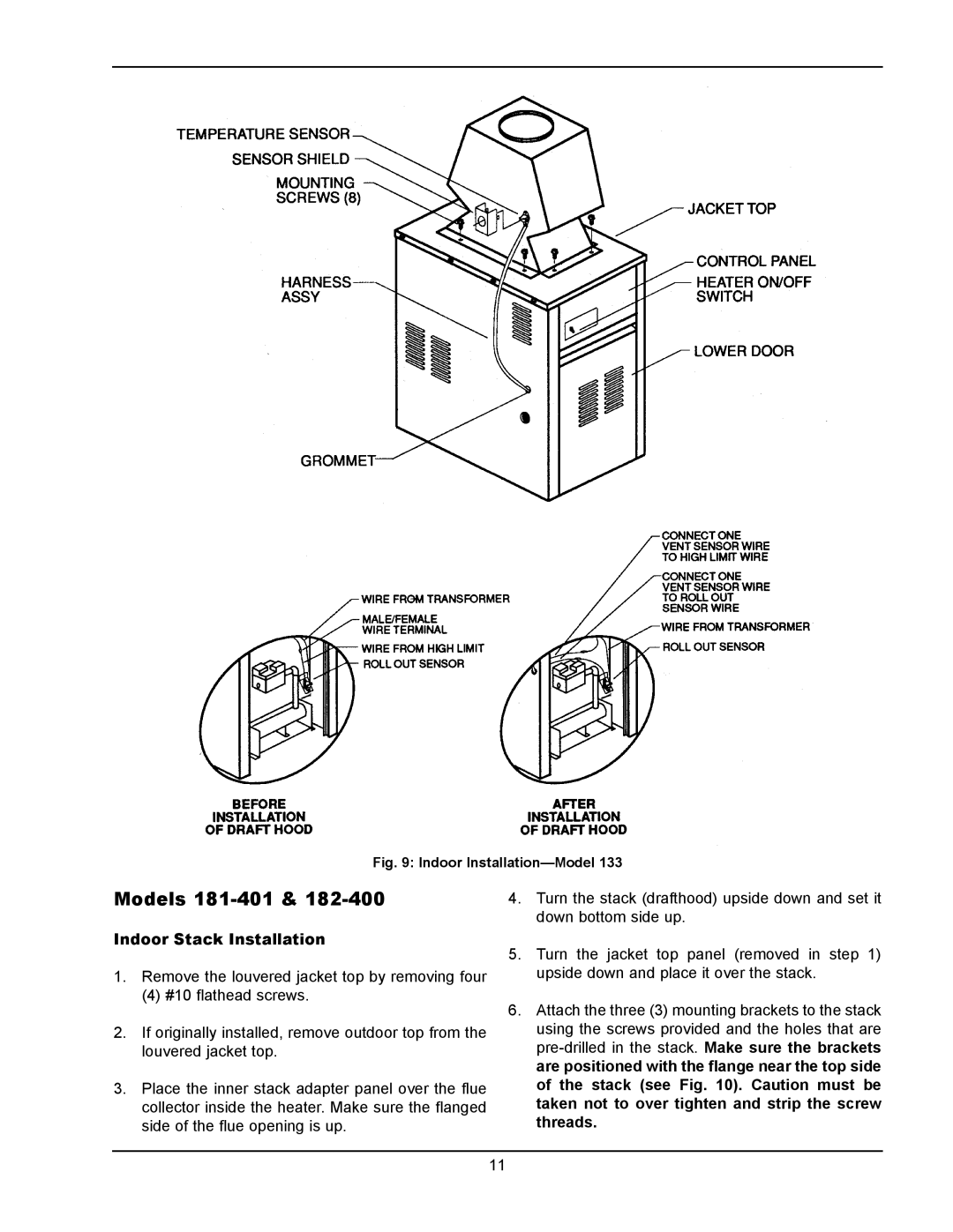 Raypak 133-4001 manual Indoor Stack Installation, Indoor Installation-Model 