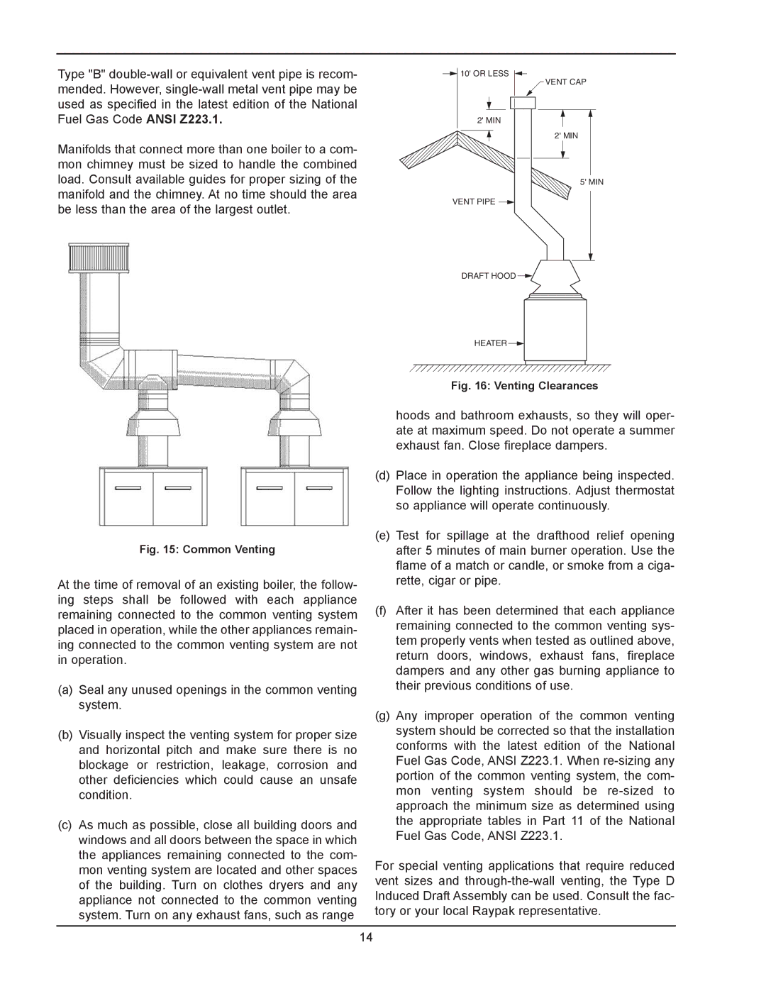 Raypak 133-4001 manual Common Venting 